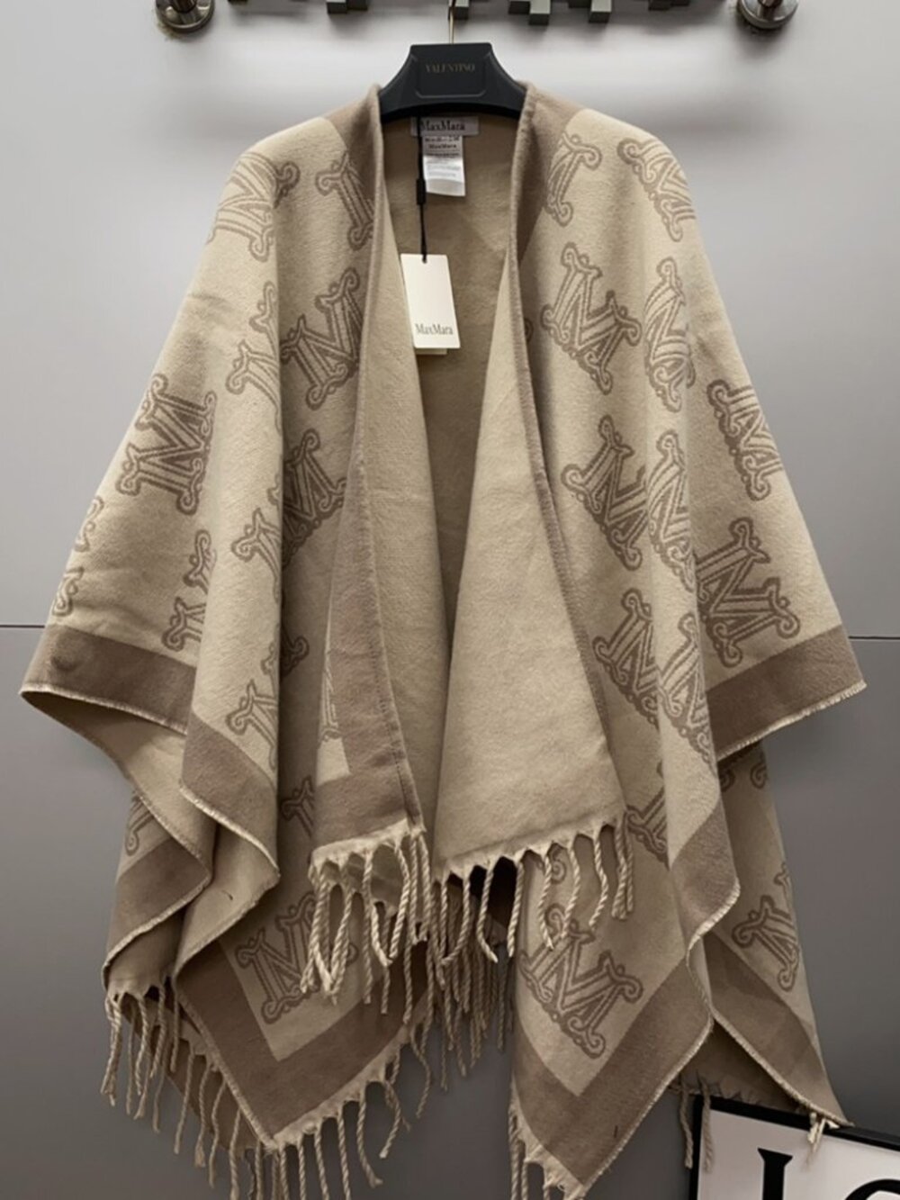 MaxMara Logo Fringe Poncho Cape